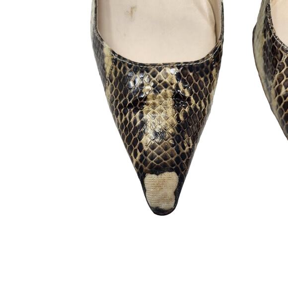 Jimmy Choo Snakeskin Embossed Leather Amelia Low Pumps Pointed Toe Kitten Heels - Picture 4 of 10